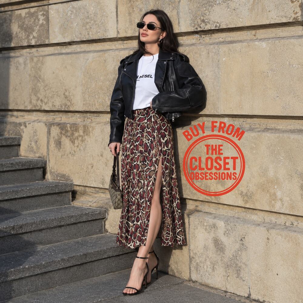 Zara NWT Brown Snakeskin Print A-Line Midi Skirt M - Picture 10 of 15